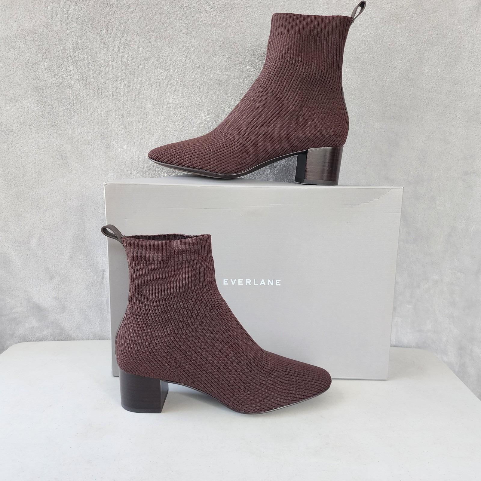 Everlane Boots Womens Size 10 The Glove Dark Brown Block Heel Ribbed Reknit Sock